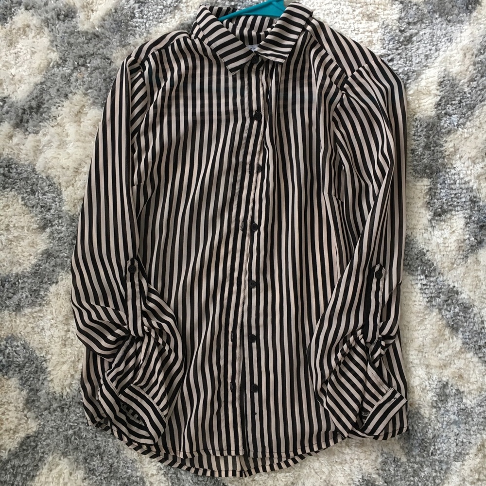 Striped mesh button down